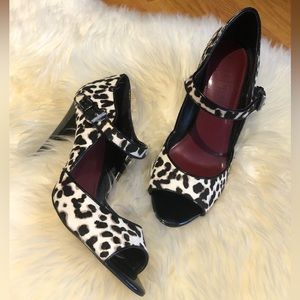 White House Black Market Ryan Animal Print Calf Hair Mary Jane Heels Pumps 9.5